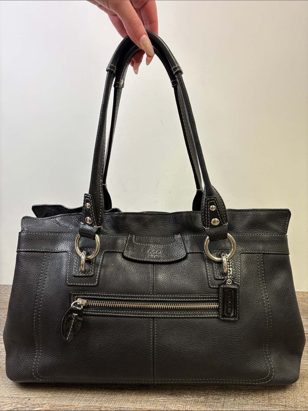 Coach Black Pebbled Leather Multi-Compartment Tote Shoulder Bag F14682